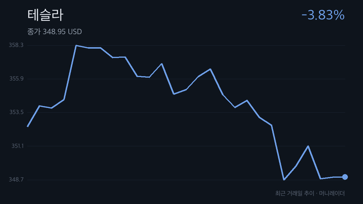 테슬라 최근 거래일 주가 추이 차트 — -3.83% 하락