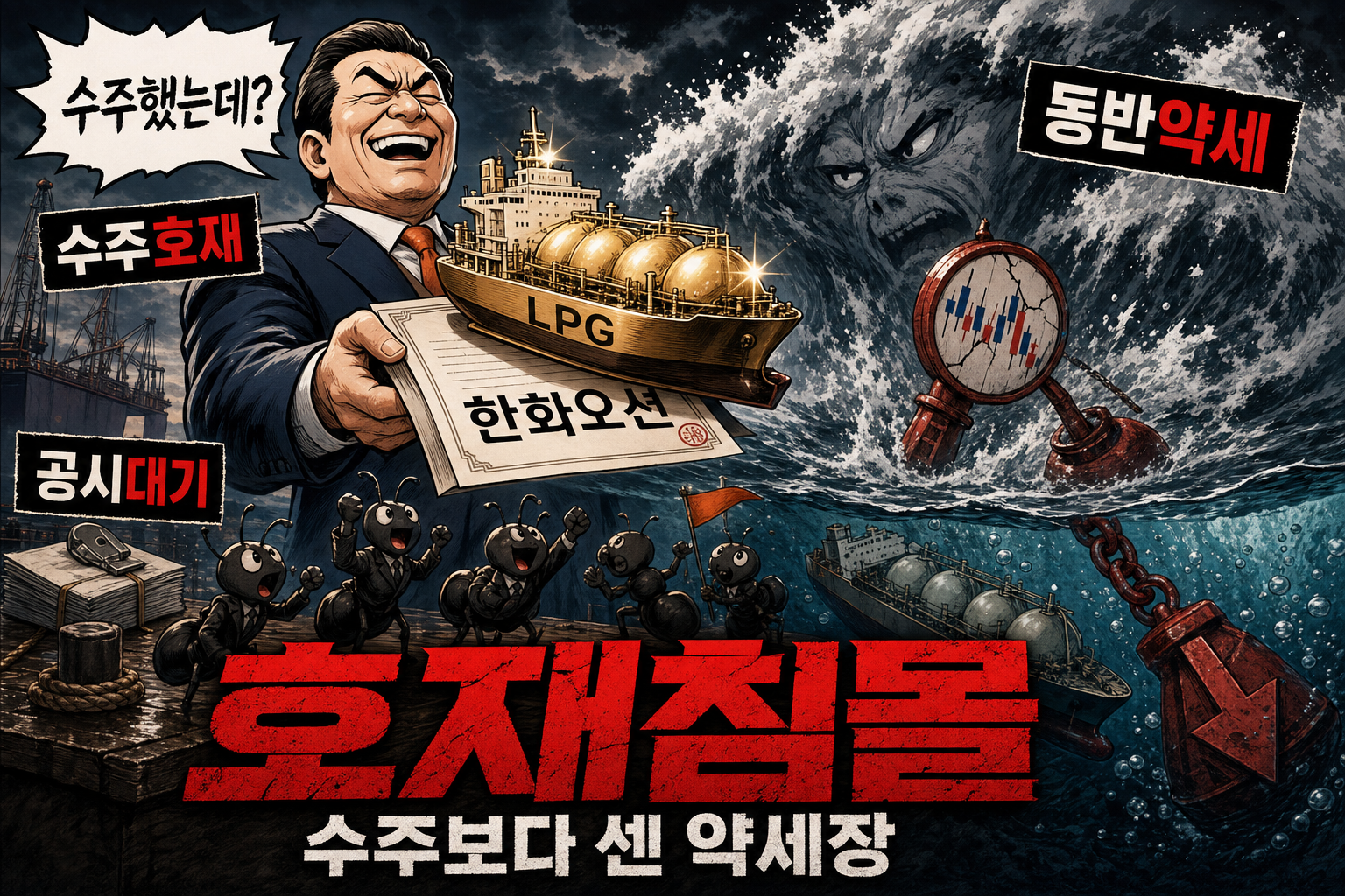 수주 깃발 뒤로 약세 파도에 잠긴 주가