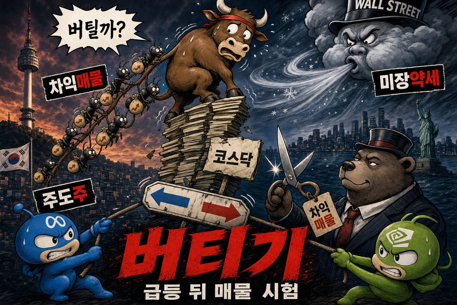 미국 약세 속 급등분 지키는 국내장