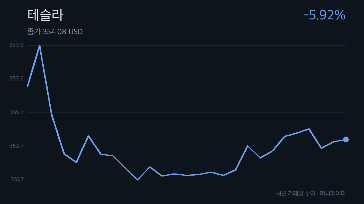 테슬라 최근 거래일 주가 추이 차트 — -5.92% 하락